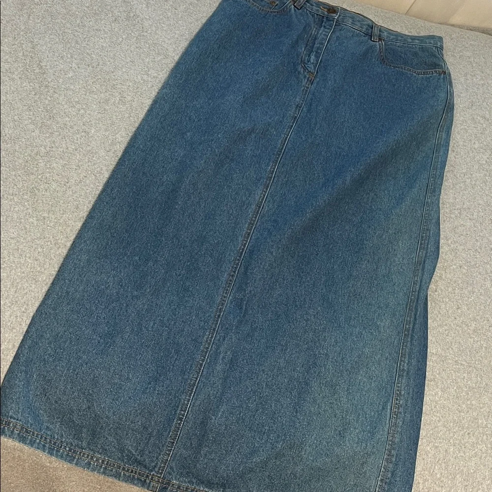 Vintage Y2K Denim Maxi Skirt Size 10 Cotton Western Country Minimalist Capsule